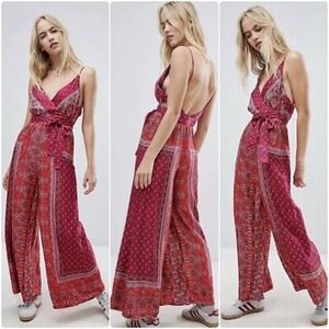 Free People Cabbage Rose Jumpsuit Berry Twilight 0 XS NWT